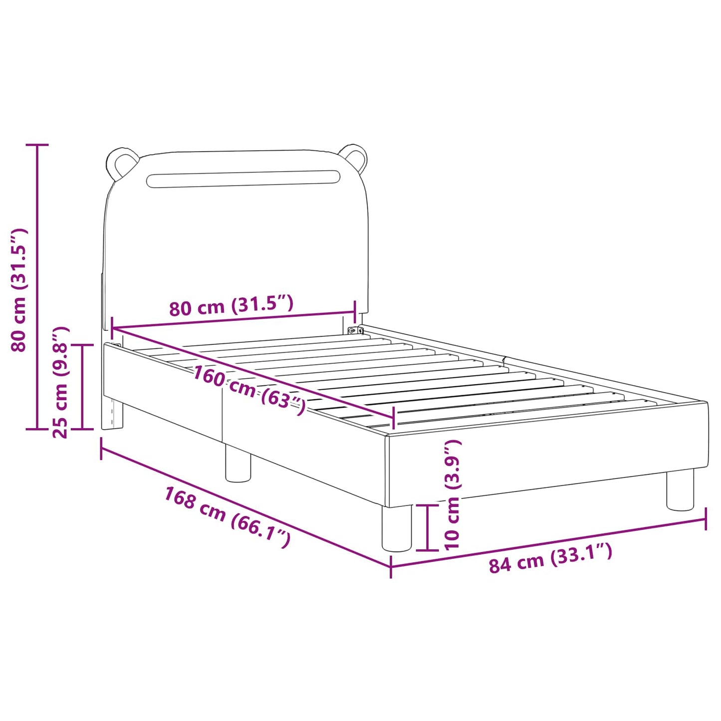 Struttura letto bambini con testata Grigio Scuro 80 x 160 cm | homemem39