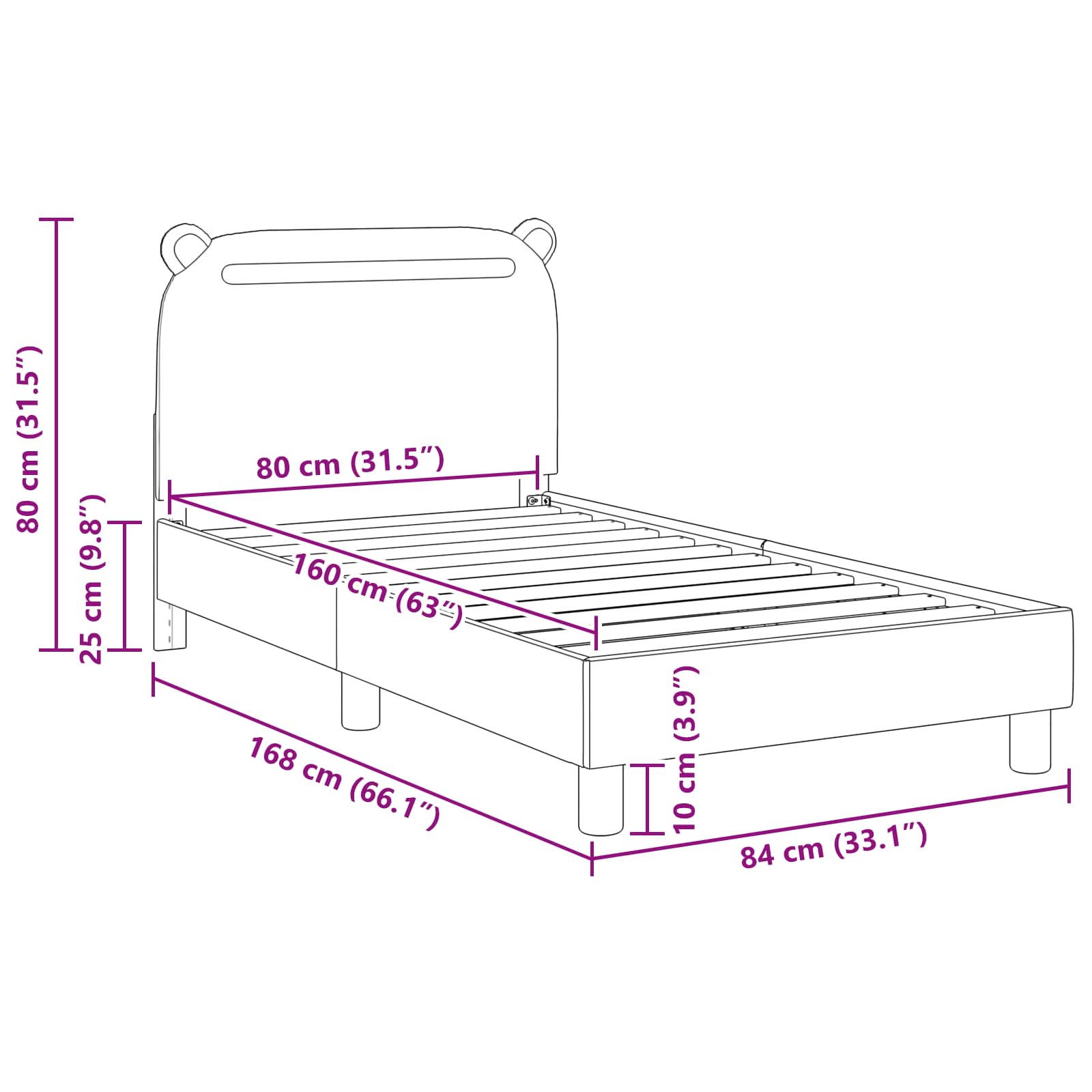Struttura letto bambini con testata Grigio Scuro 80 x 160 cm | homemem39