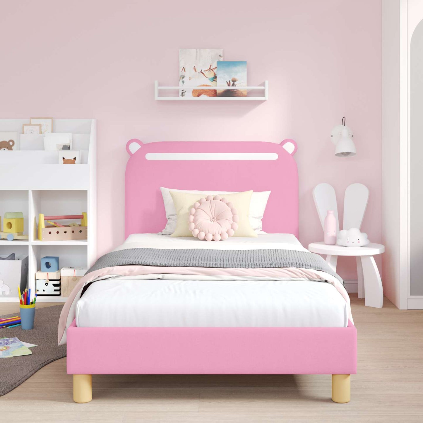 Struttura letto bambini con testata Rosa 80 x 200 cm Tessuto