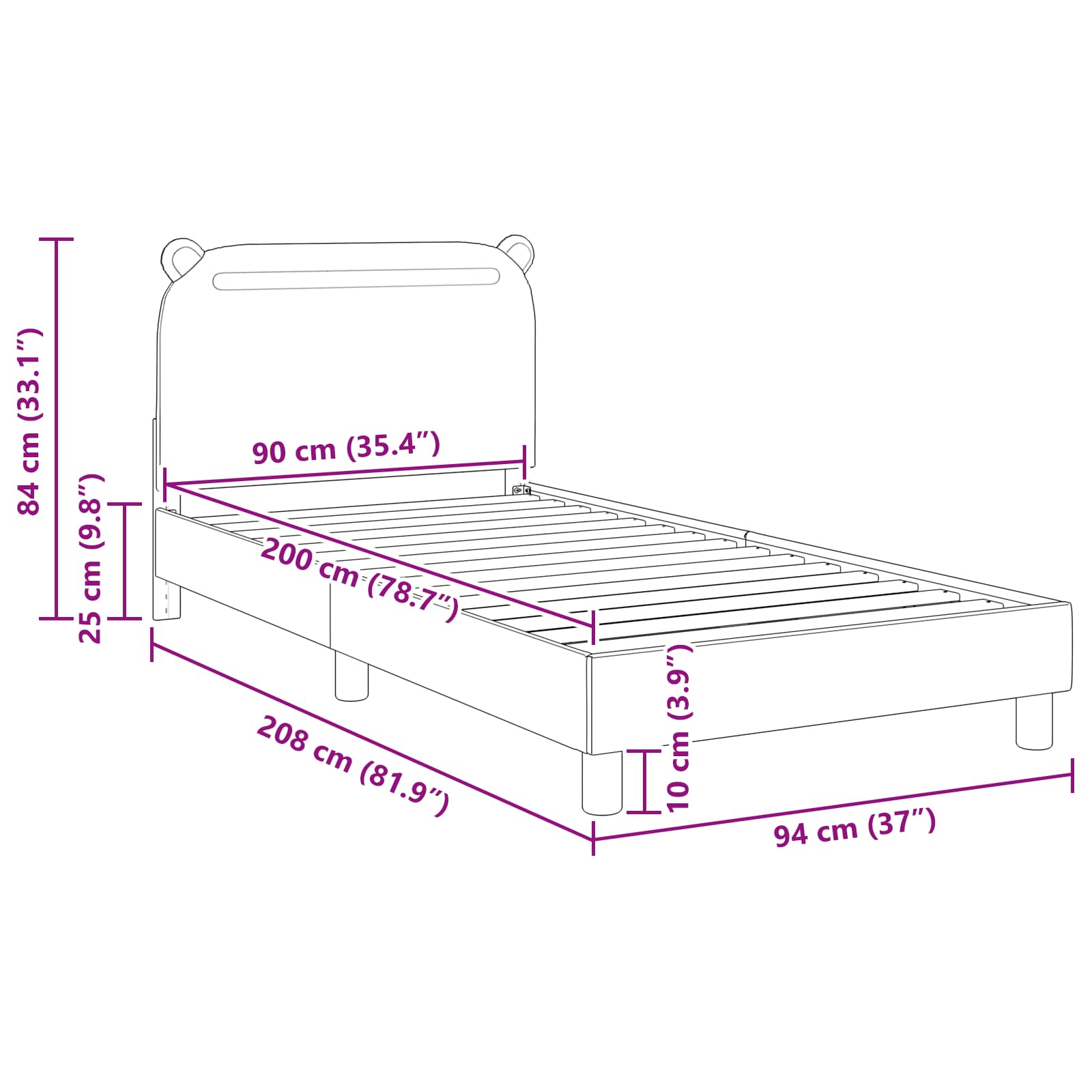 Struttura letto bambini con testata Grigio Chiaro 90 x 200 cm | homemem39
