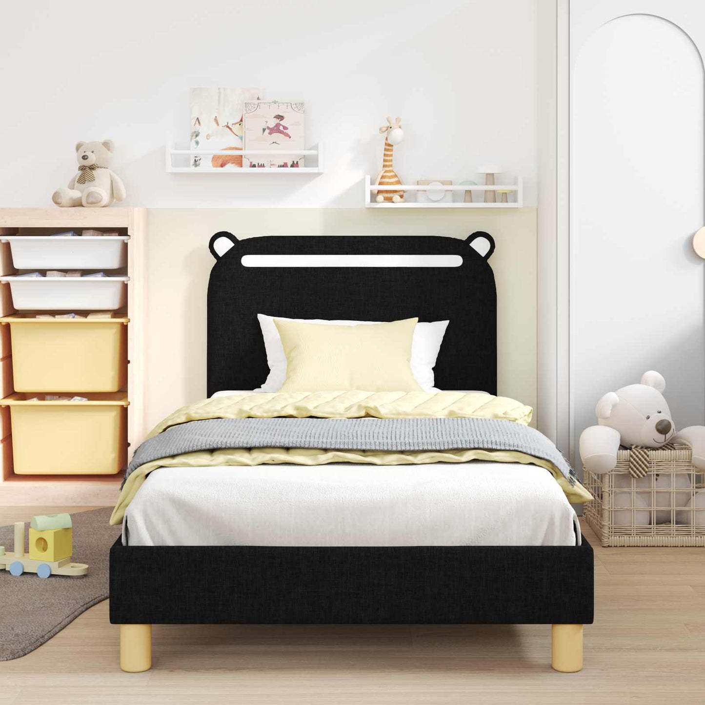 Struttura letto bambini con testata Nero 90 x 200 cm Tessuto