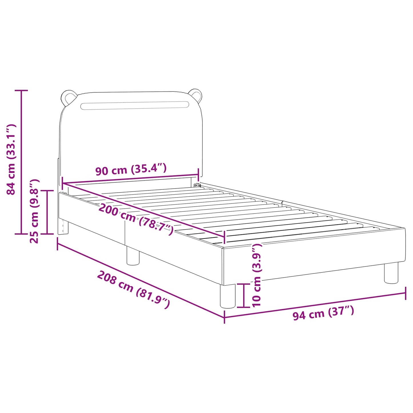 Struttura letto bambini con testata Blu jeans 90 x 200 cm