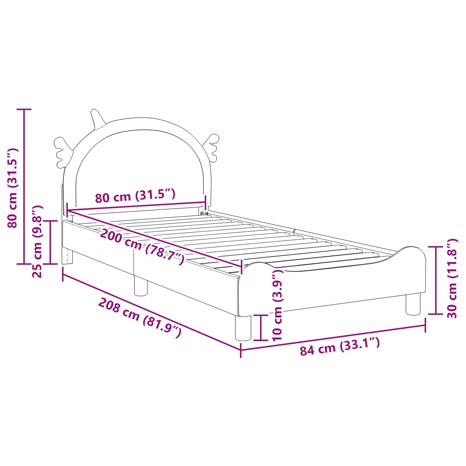 Struttura letto bambini con testata Rosa 80 x 200 cm PU | homemem39