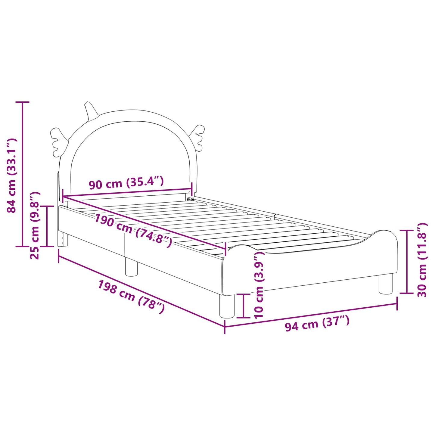 Struttura letto bambini con testata Rosa 90 x 190 cm PU