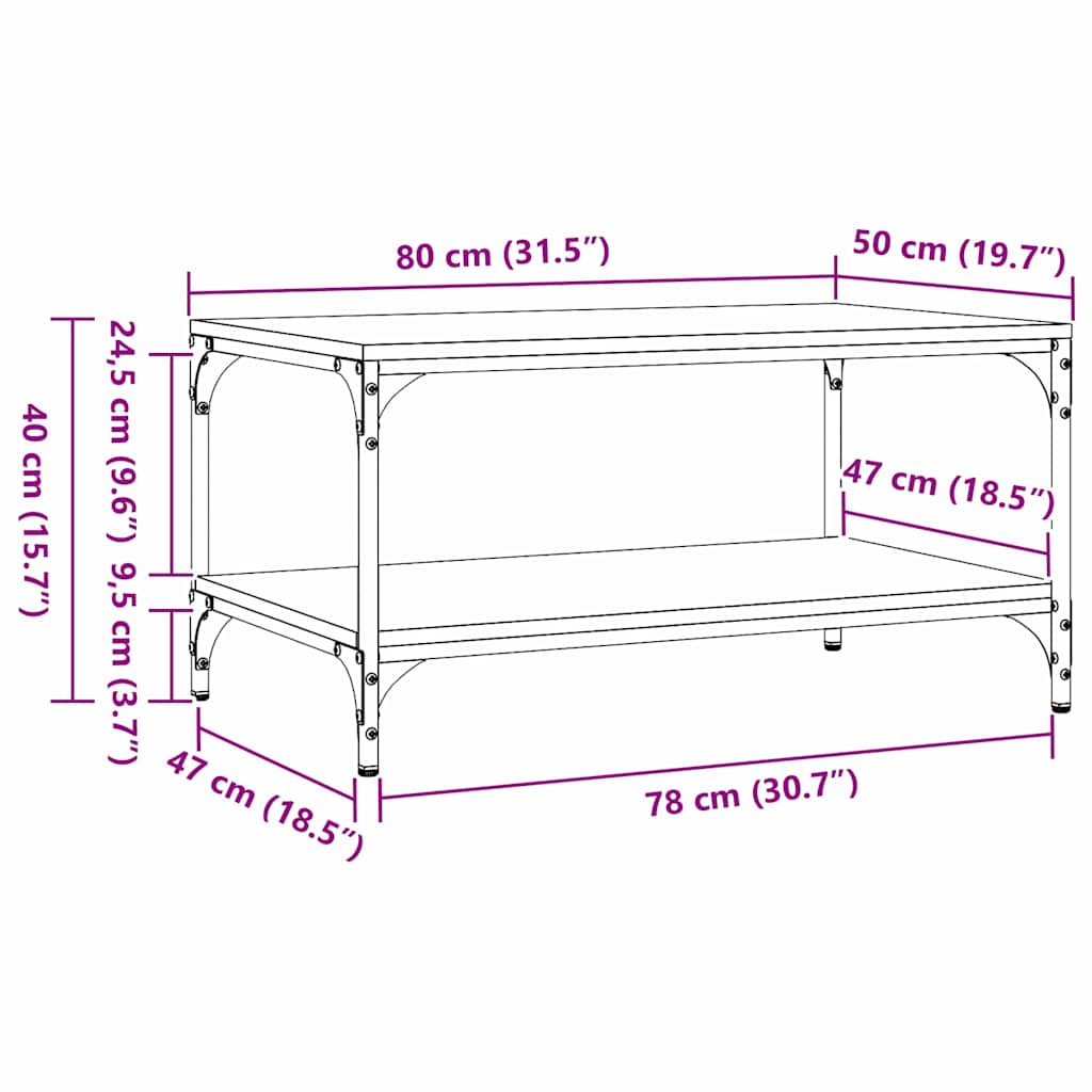 Tavolino da salotto Rovere Nero 82 x 50 x 40 cm