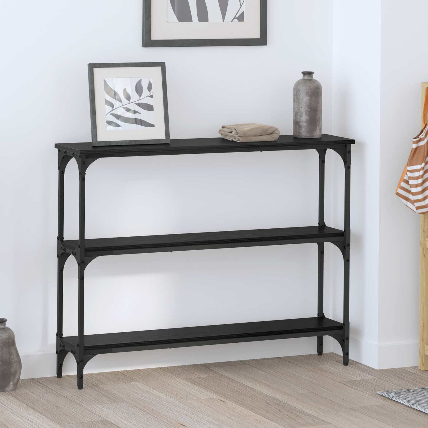 Tavolo consolle con lo scaffale Rovere nero 100 x 22,5 x 75 cm | homemem39
