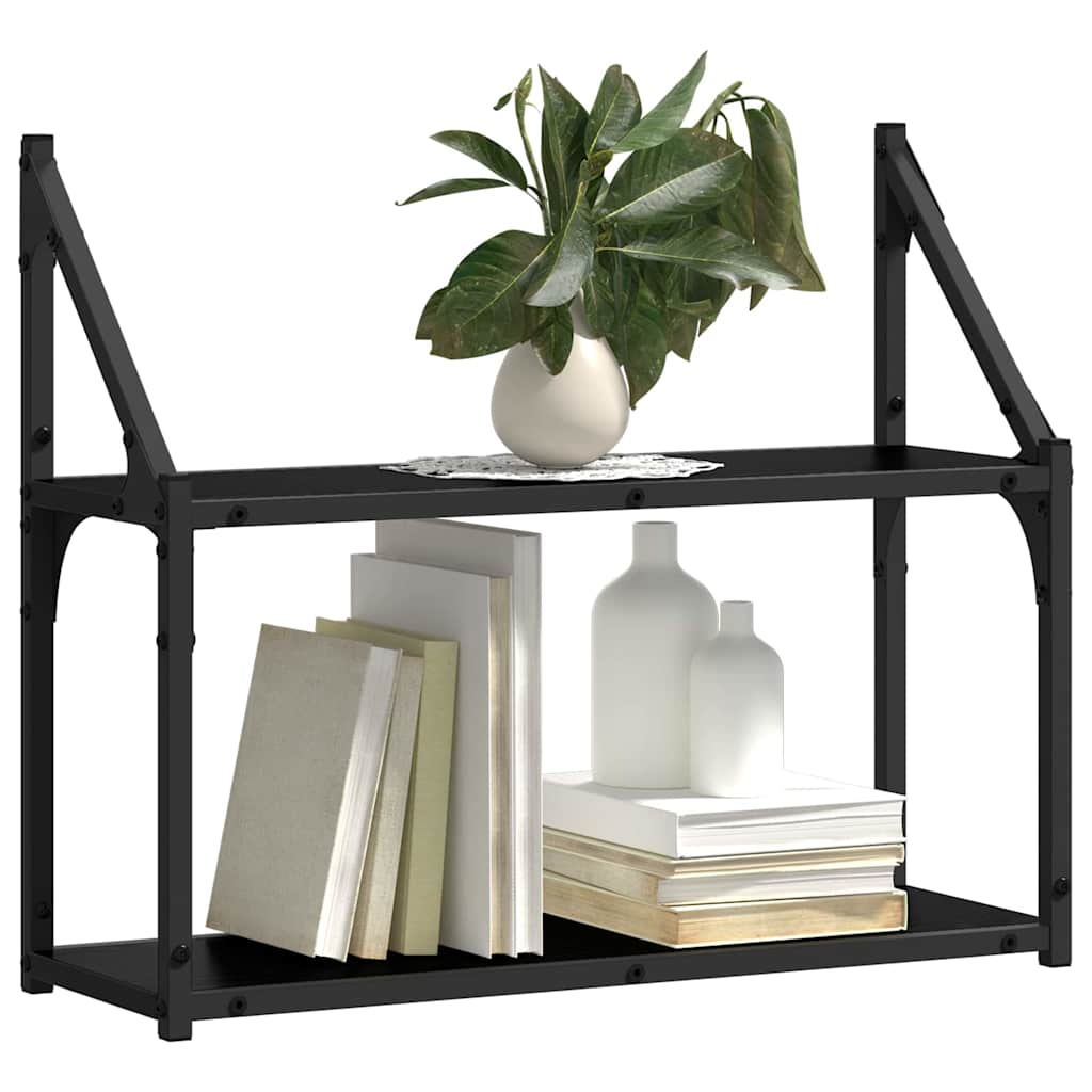 Scaffale da parete con lo scaffale Rovere nero 60 x 21 x 51 cm | homemem39