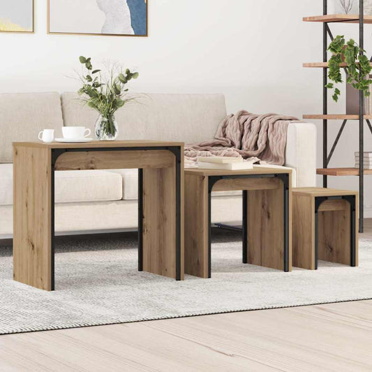 Tavolino da salotto 3 pcs Rovere artigianale 60 x 35 x 56 cm | homemem39