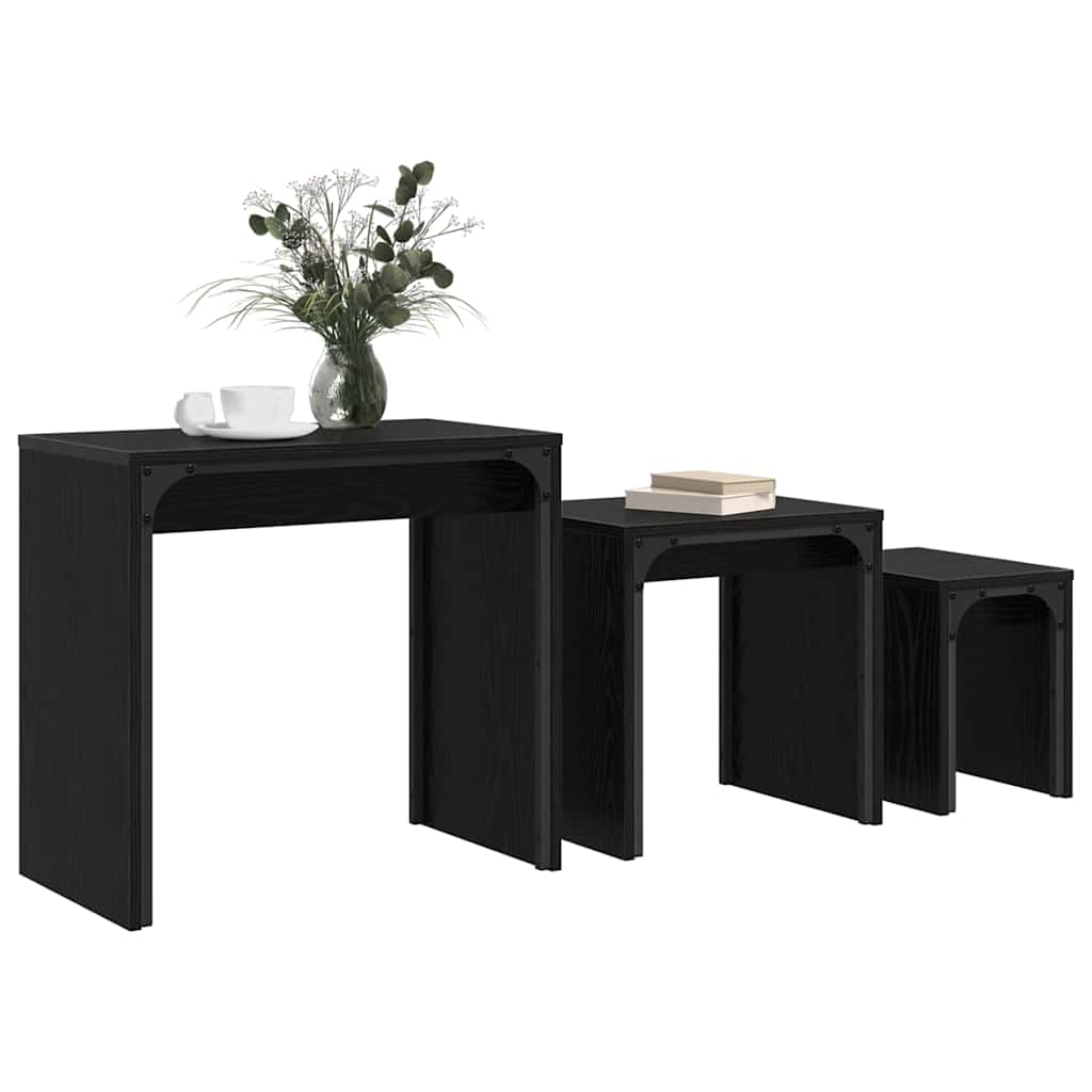 Tavolino da salotto 3 pcs Rovere Nero Legno multistrato