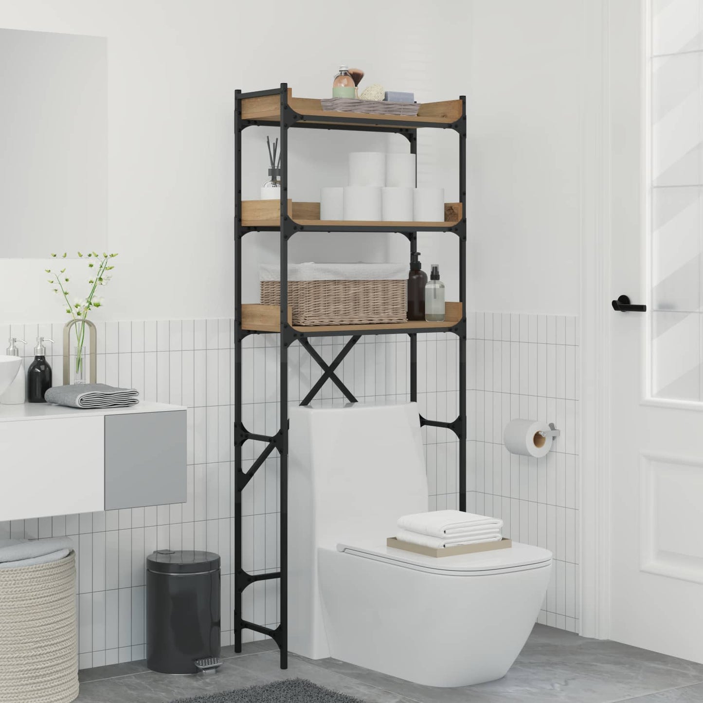 Mensola per lavatrice Rovere artigianale 67 x 25 x 163 cm | homemem39