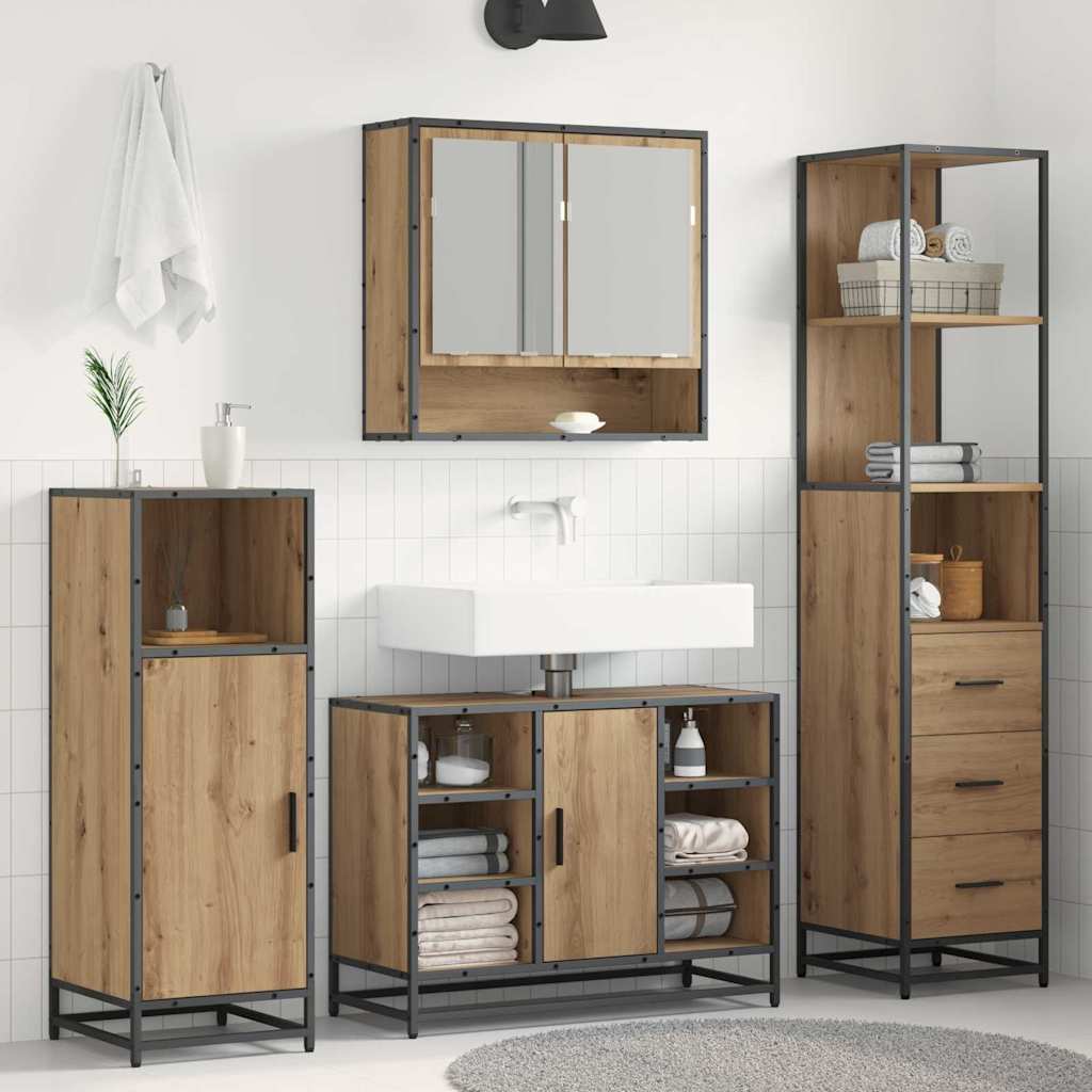 Set di mobili per il bagno con cassetto Rovere artigianale | homemem39