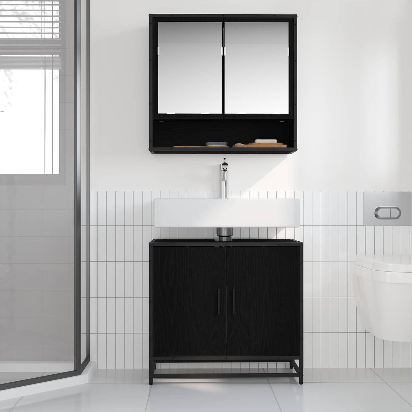 Armadio per Lavabo da Bagno Rovere Nero 65 x 33 x 60 cm | homemem39