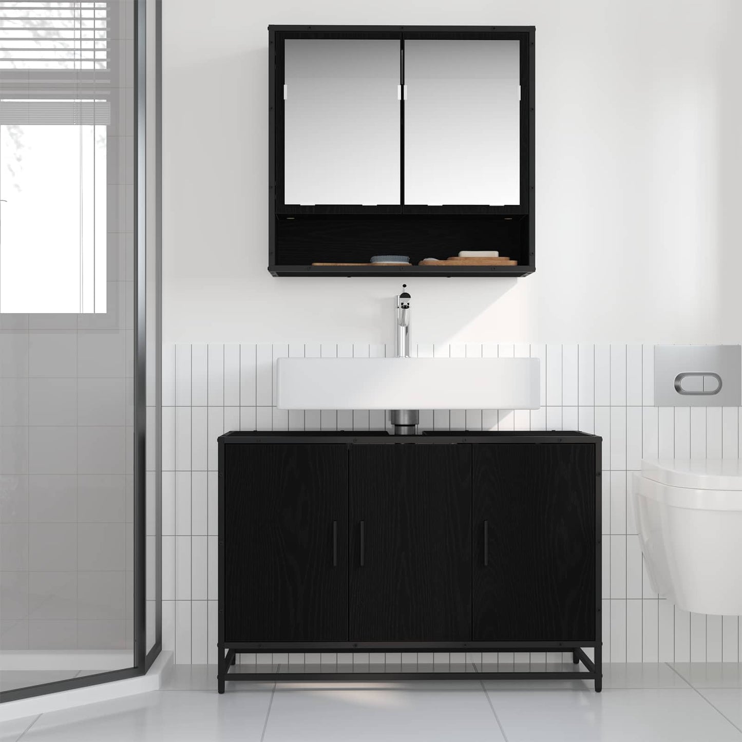Mobile da Bagno Rovere Nero 90 x 33 x 60 cm Legno multistrato | homemem39