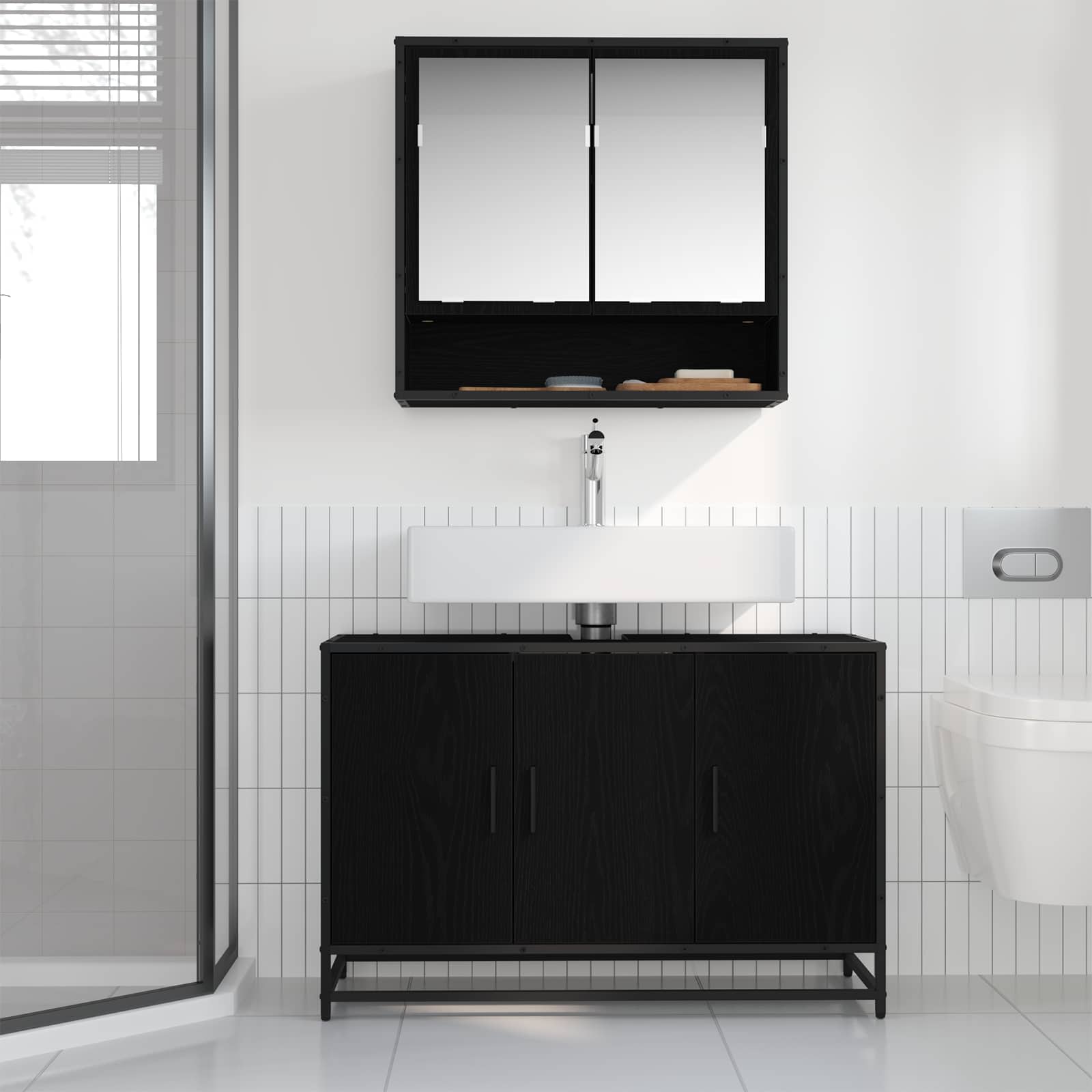 Mobile da Bagno Rovere Nero 90 x 33 x 60 cm Legno multistrato | homemem39