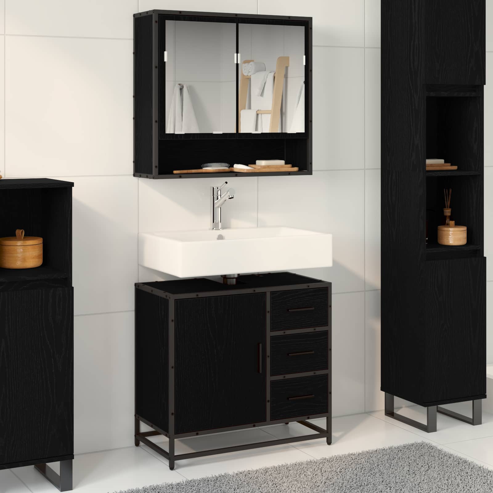 Mobile da Bagno Rovere Nero 65 x 33 x 60 cm Legno multistrato | homemem39