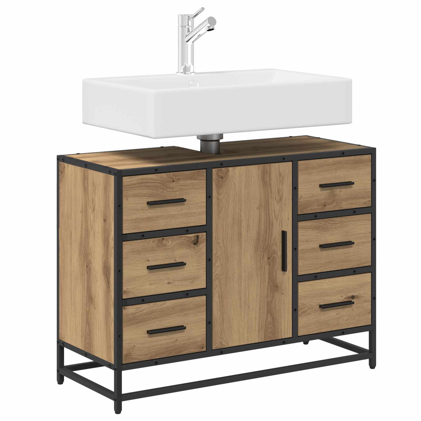 Mobile da Bagno con cassetto Rovere artigianale 80 x 33 x 60 cm | homemem39