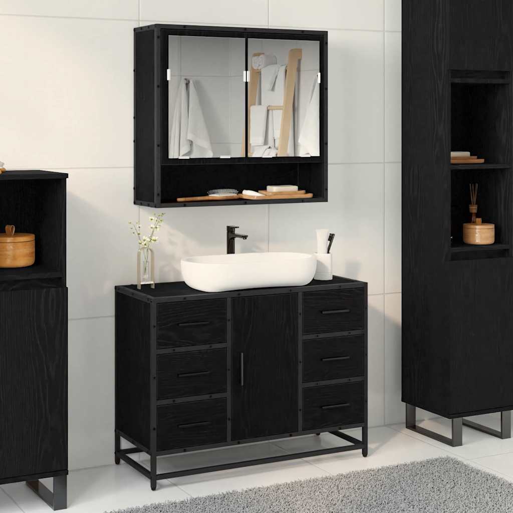 Mobile da Bagno Rovere Nero 80 x 33 x 60 cm Legno multistrato