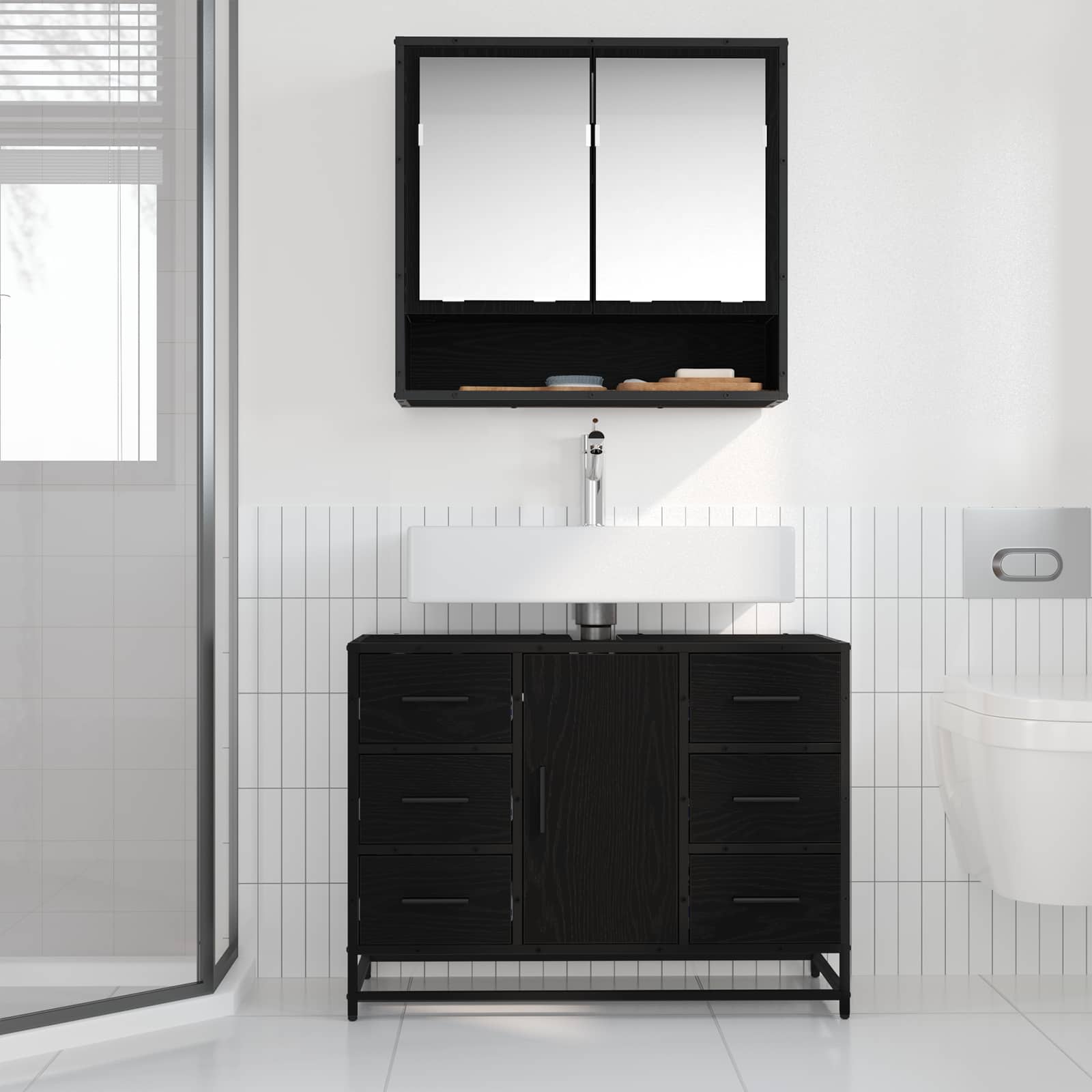 Mobile da Bagno Rovere Nero 80 x 33 x 60 cm Legno multistrato | homemem39