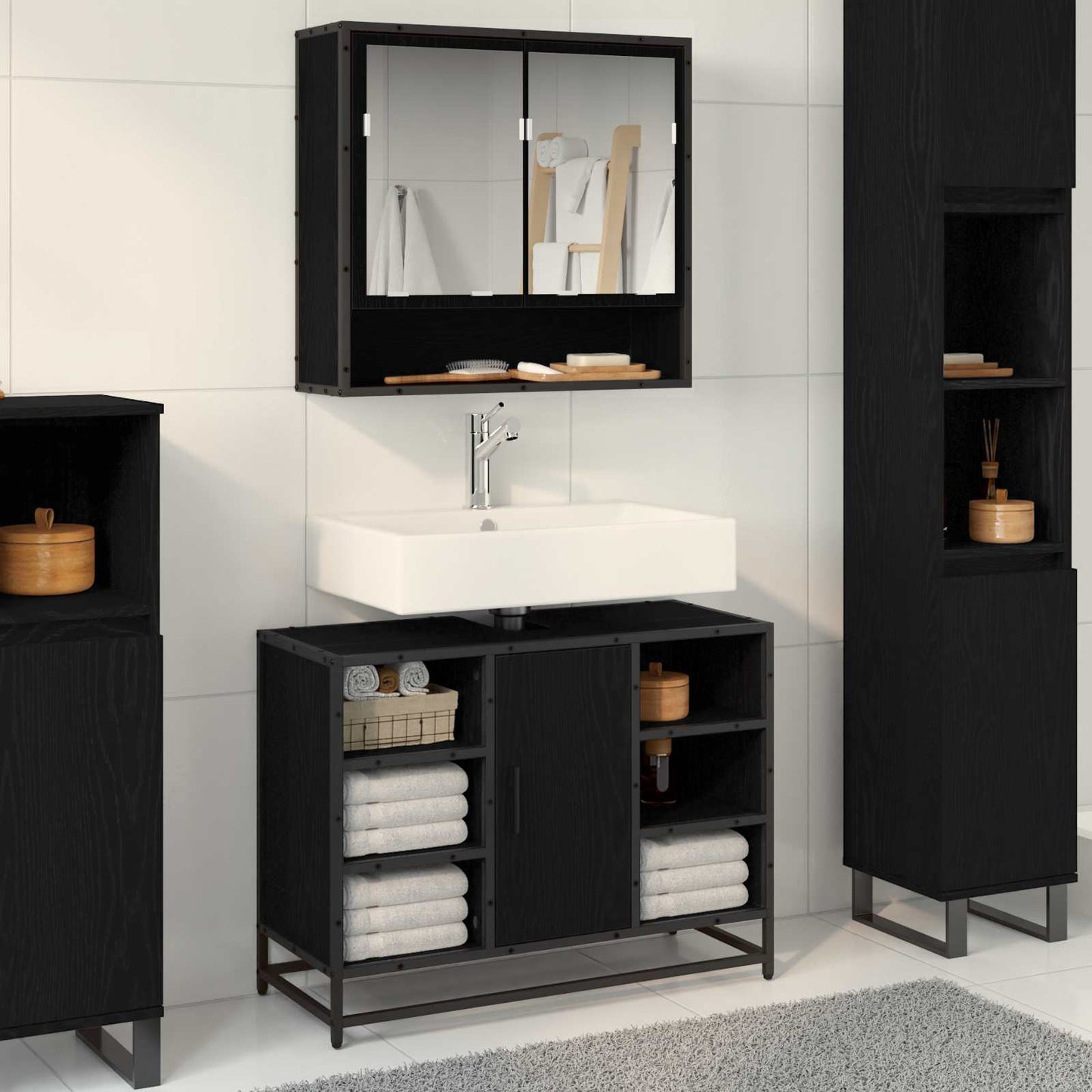 Mobile da Bagno Rovere Nero 80 x 33 x 60 cm Legno multistrato | homemem39
