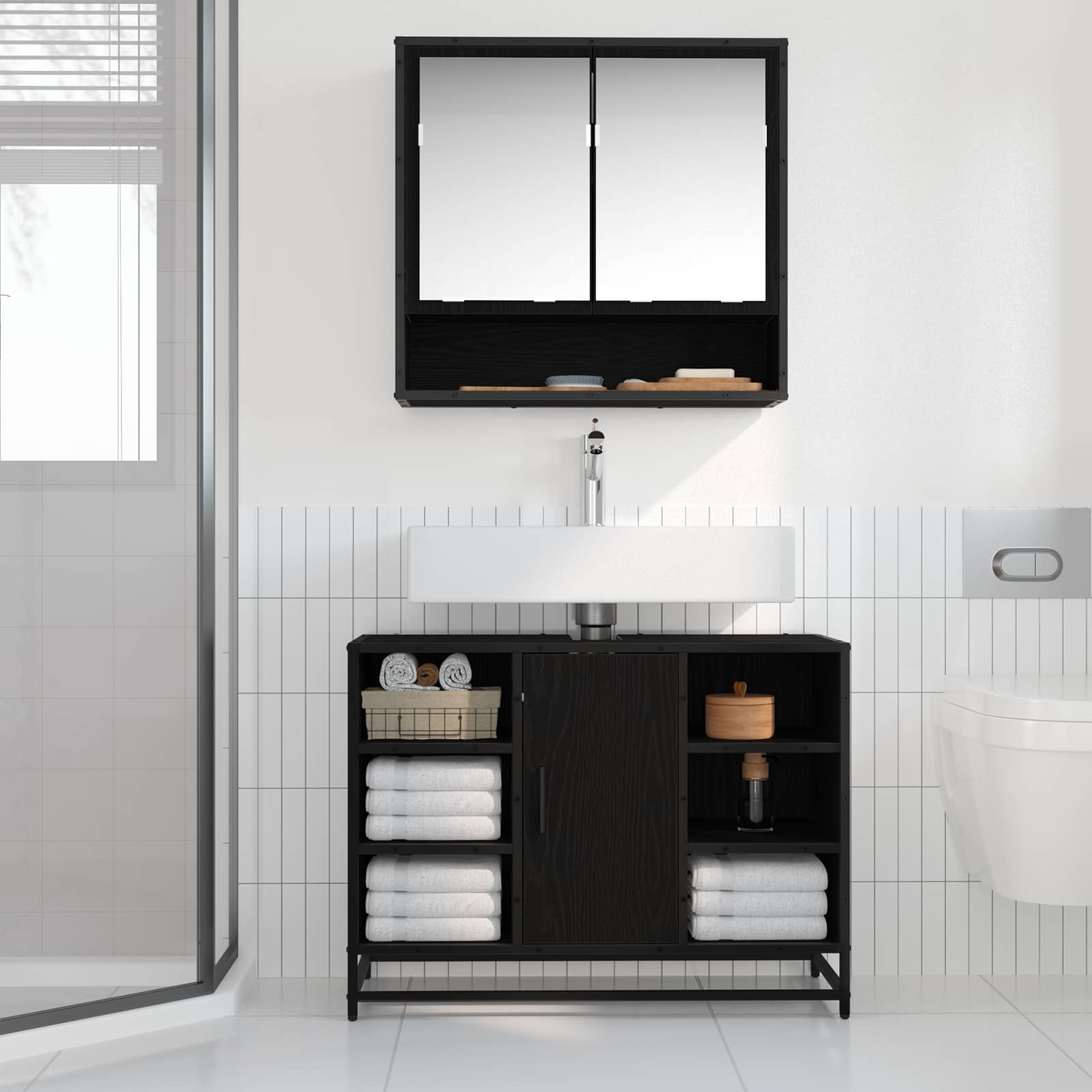 Mobile da Bagno Rovere Nero 80 x 33 x 60 cm Legno multistrato | homemem39