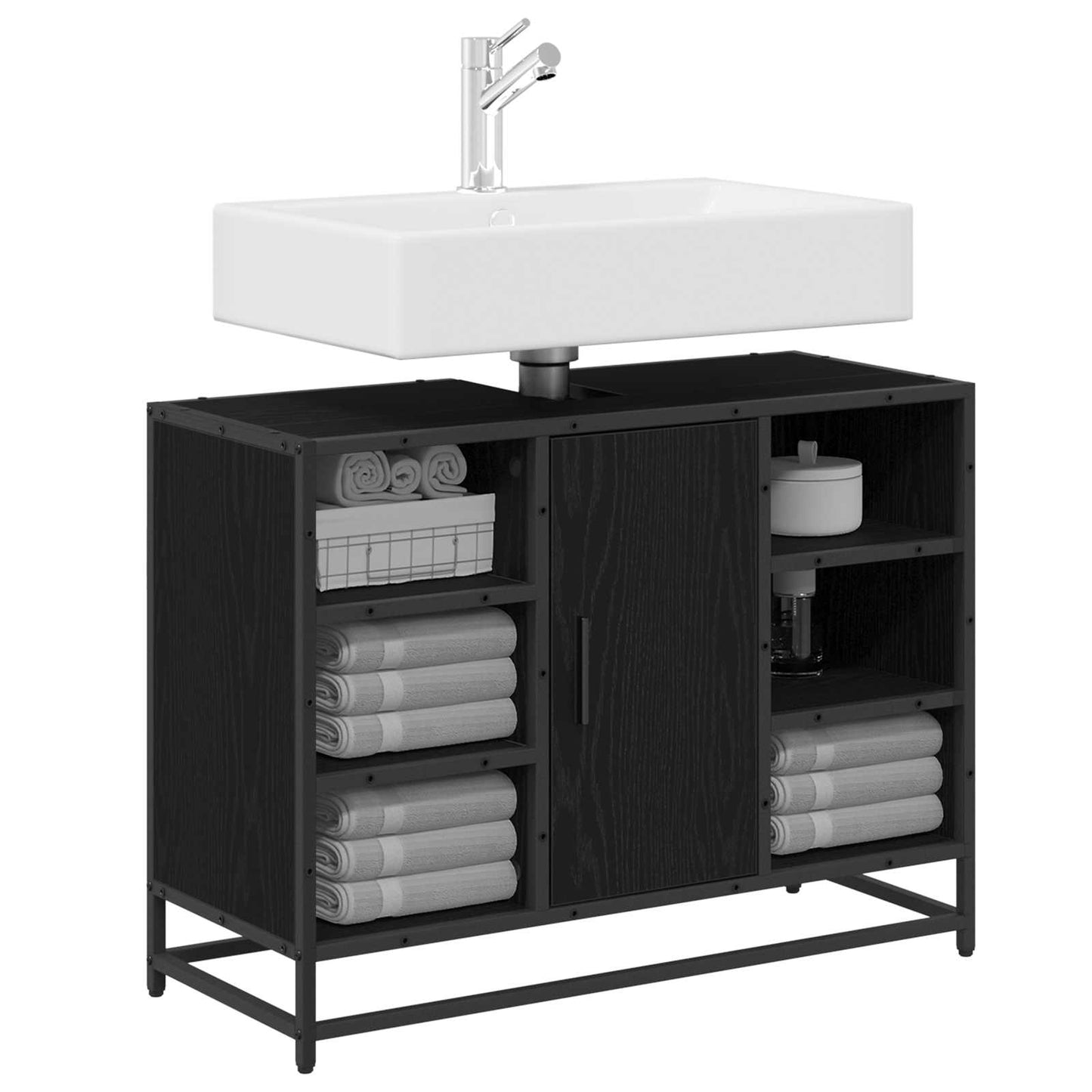 Mobile da Bagno Rovere Nero 80 x 33 x 60 cm Legno multistrato | homemem39