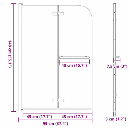 Involucro Doccia Oro 95 x 140 cm Vetro ESG e Alluminio