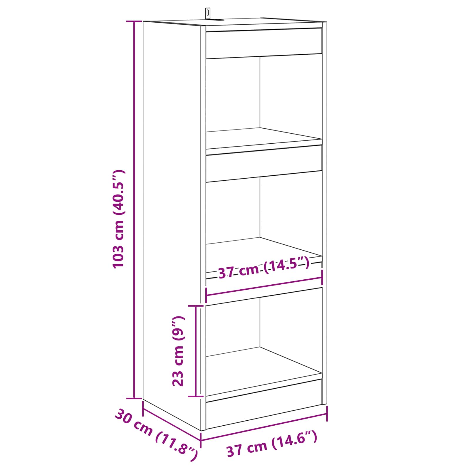 Armadio per Libri 3 livelli 37 x 30 x 103 cm Rovere nero | homemem39