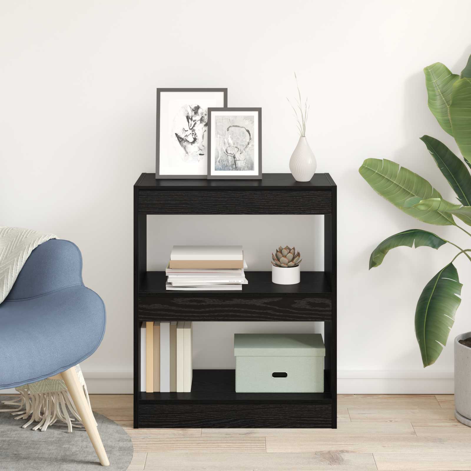 Armadio per Libri Rovere Nero 60 x 30 x 72 cm Legno multistrato | homemem39