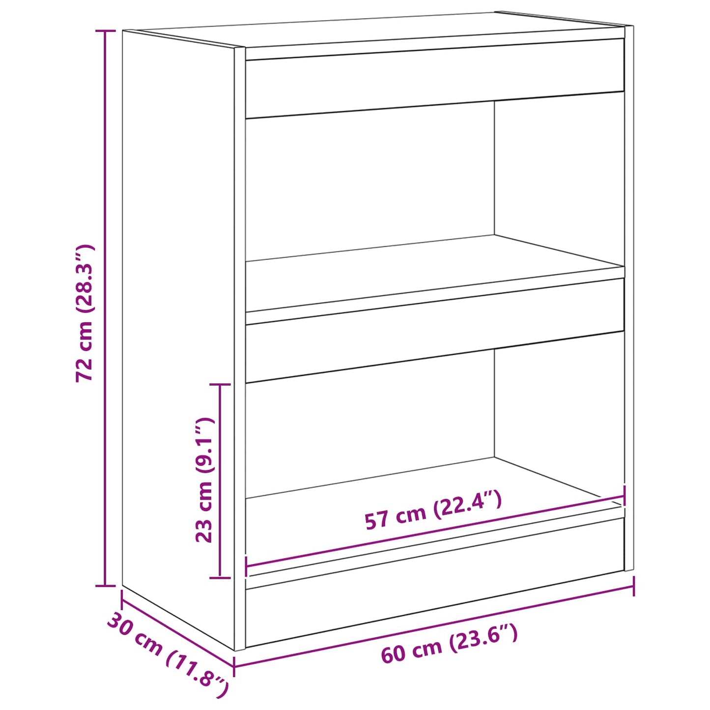 Armadio per Libri 2 livelli 60 x 30 x 72 cm Rovere Nero | homemem39