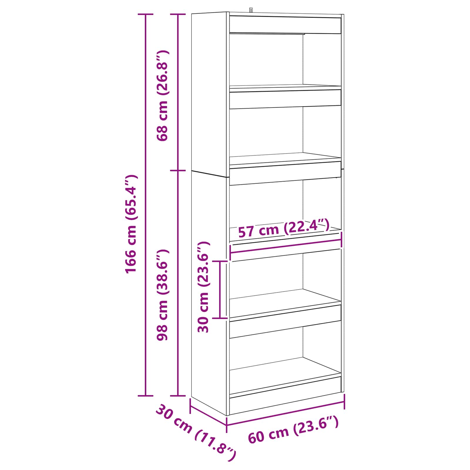 Armadio per Libri 5 livelli 60 x 30 x 166 cm Rovere nero | homemem39