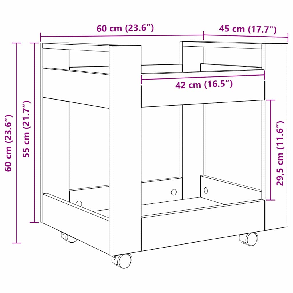 Carrello da Scrivania Rovere artigianale 60 x 45 x 60 cm