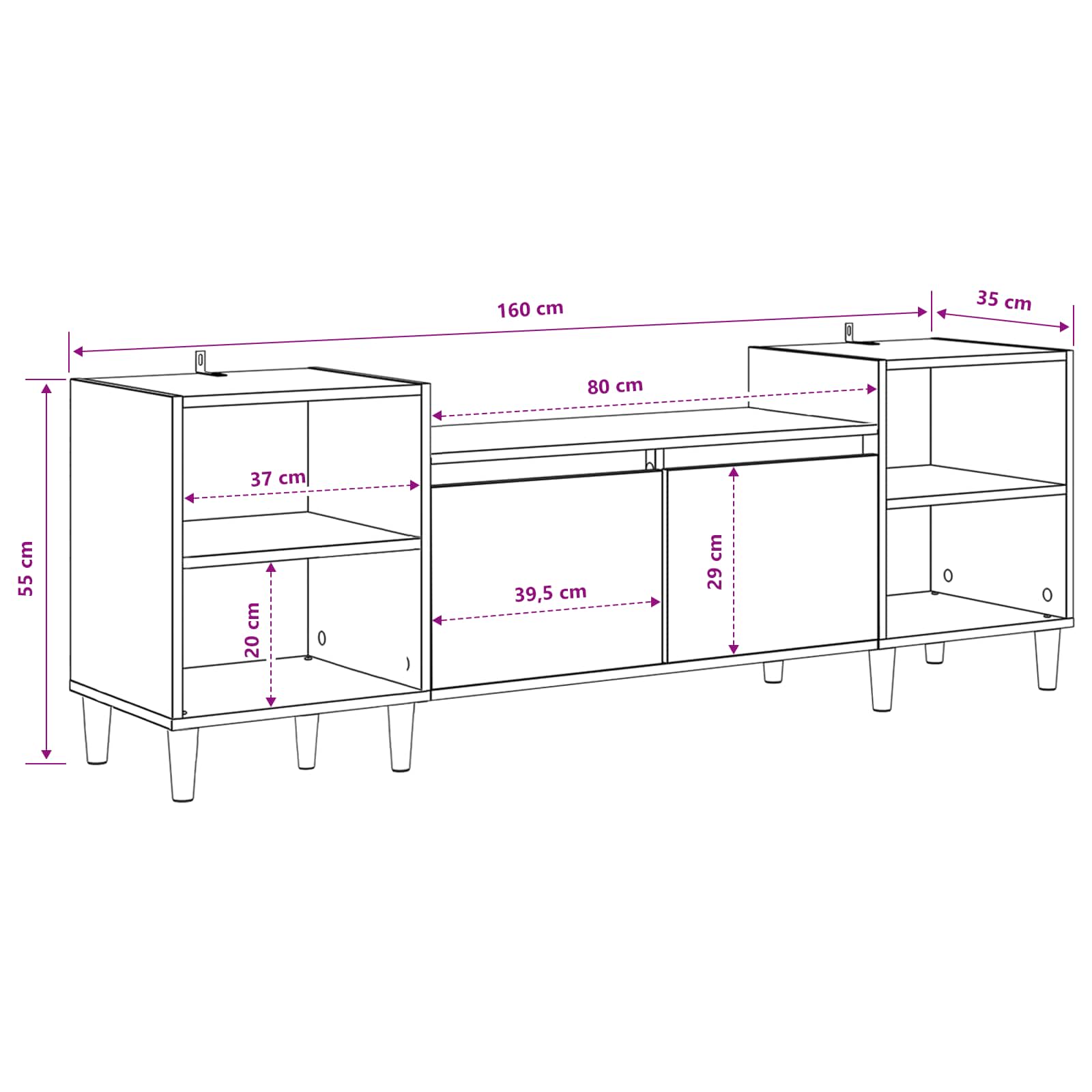 Mobile TV Rovere artigianale 160 x 35 x 55 cm Legno multistrato | homemem39