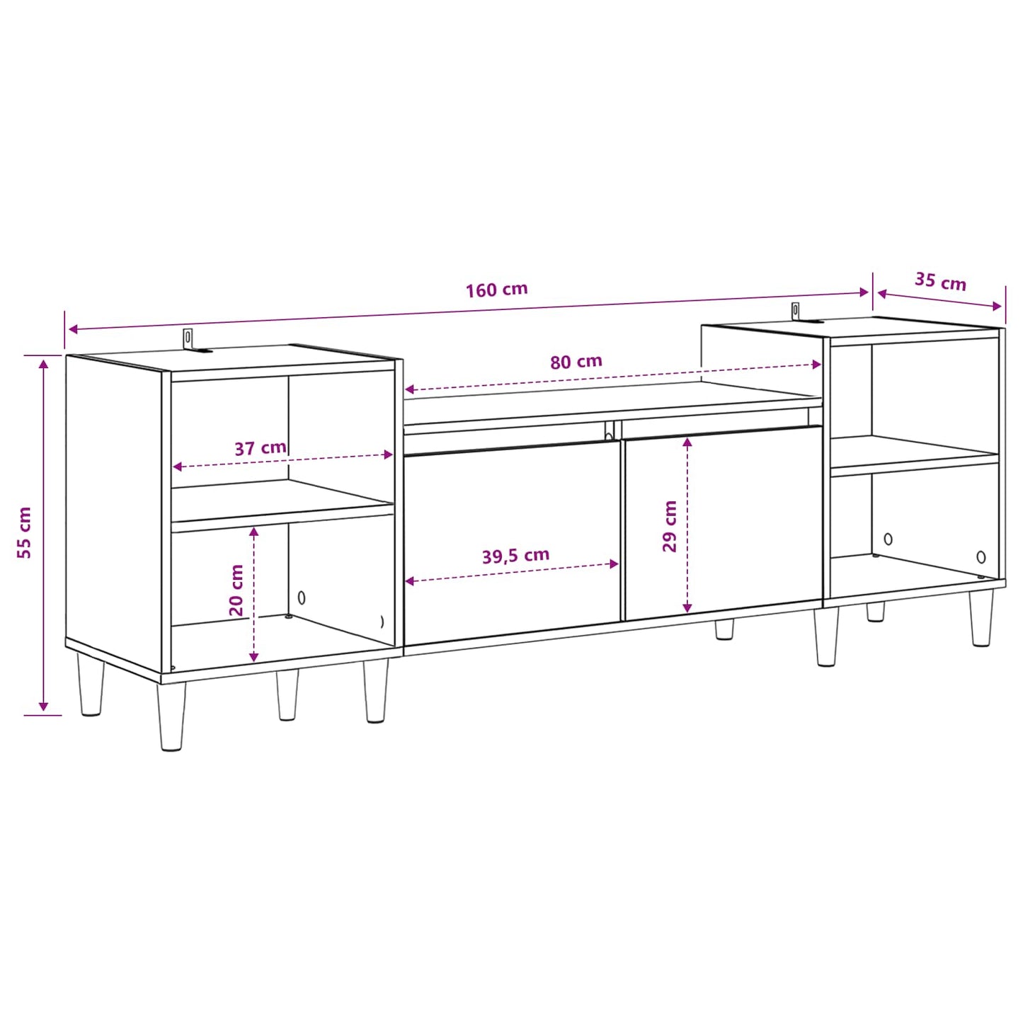 Mobile TV Rovere Nero 160 x 35 x 55 cm Legno multistrato | homemem39