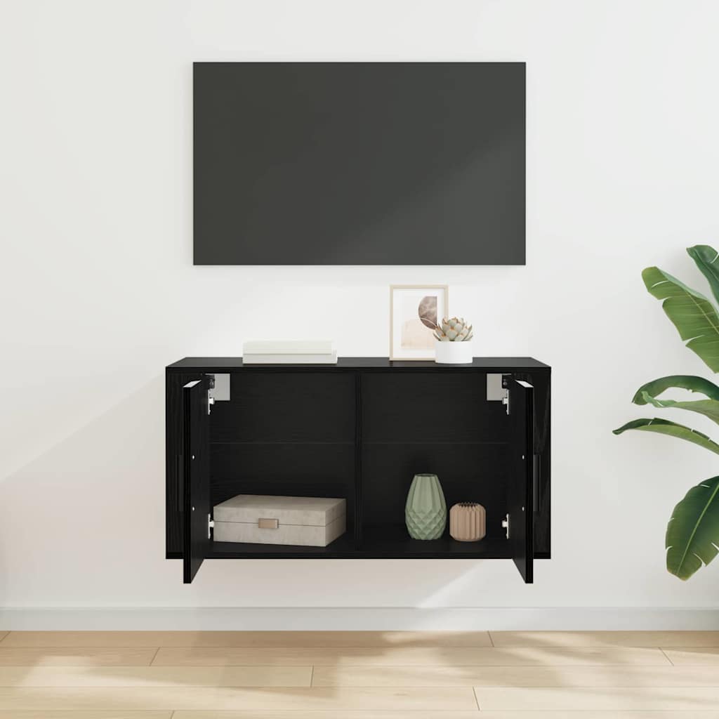 Mobile TV da parete Rovere nero 80 x 34,5 x 40 cm