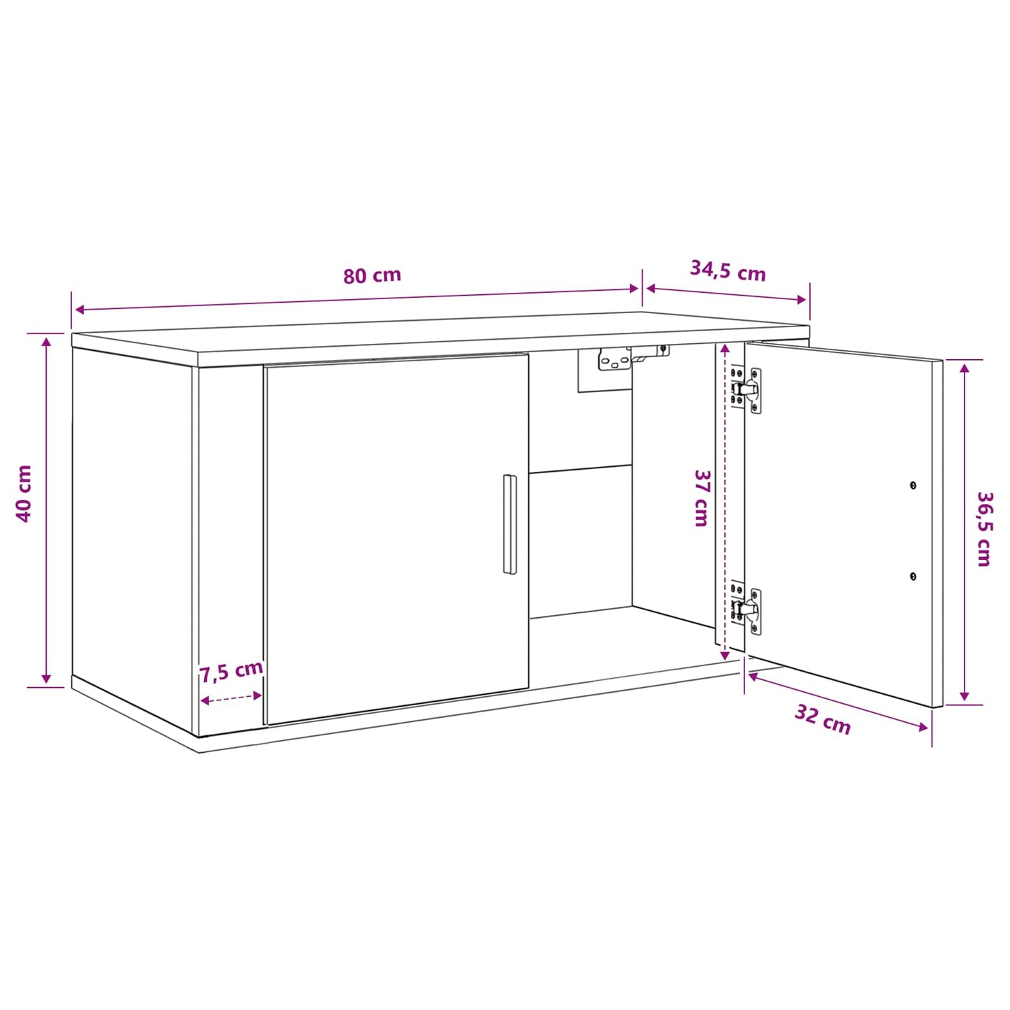 Mobile TV da parete Rovere nero 80 x 34,5 x 40 cm