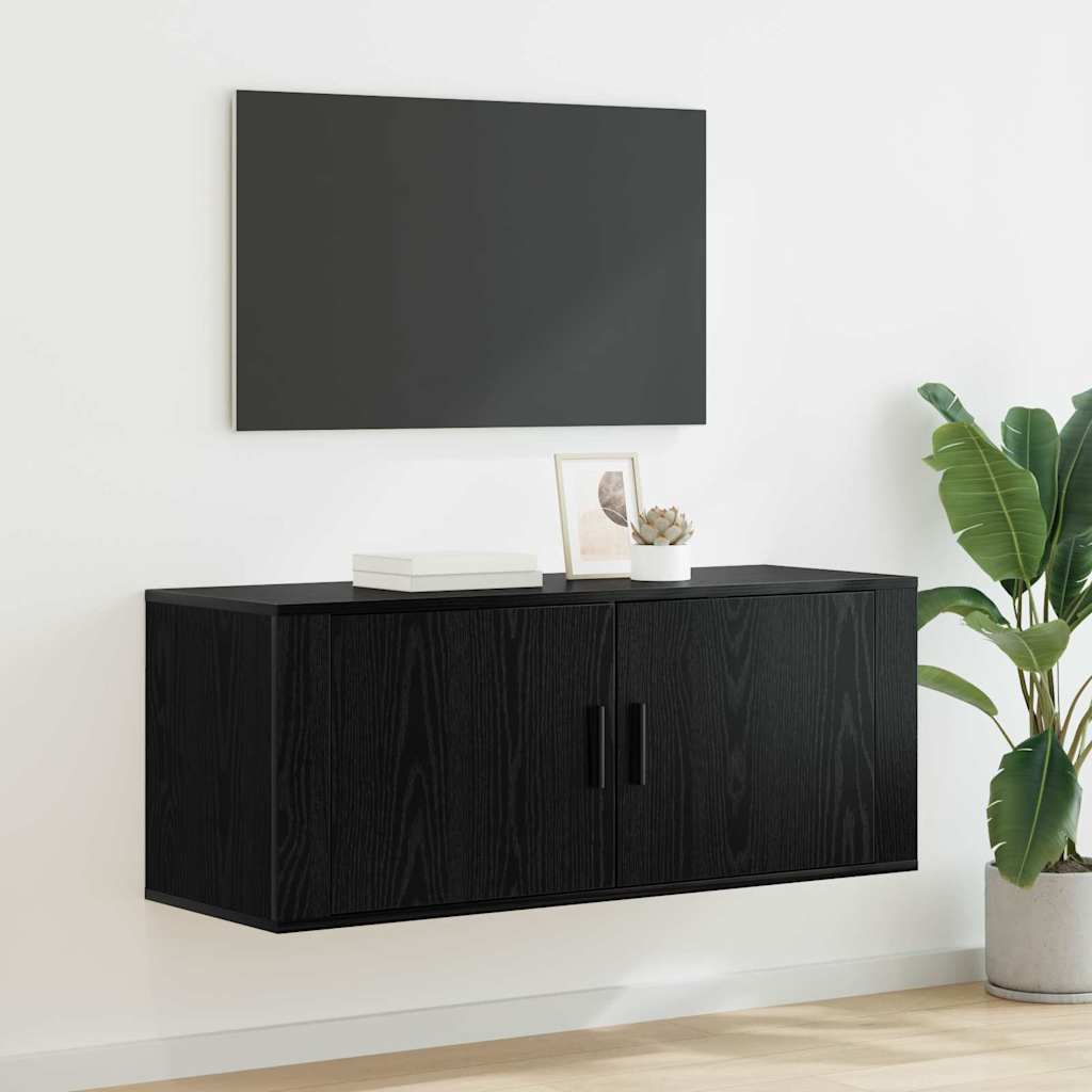 Mobile TV da parete Rovere Nero 100 x 34,5 x 40 cm
