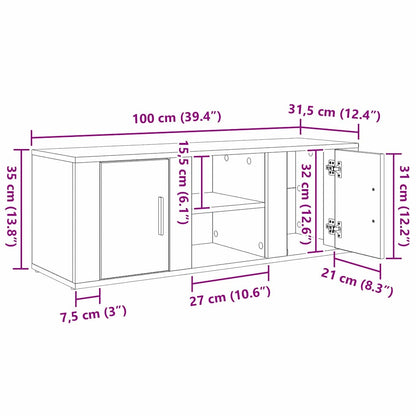 Mobile TV Rovere Nero 100 x 31,5 x 35 cm Legno multistrato