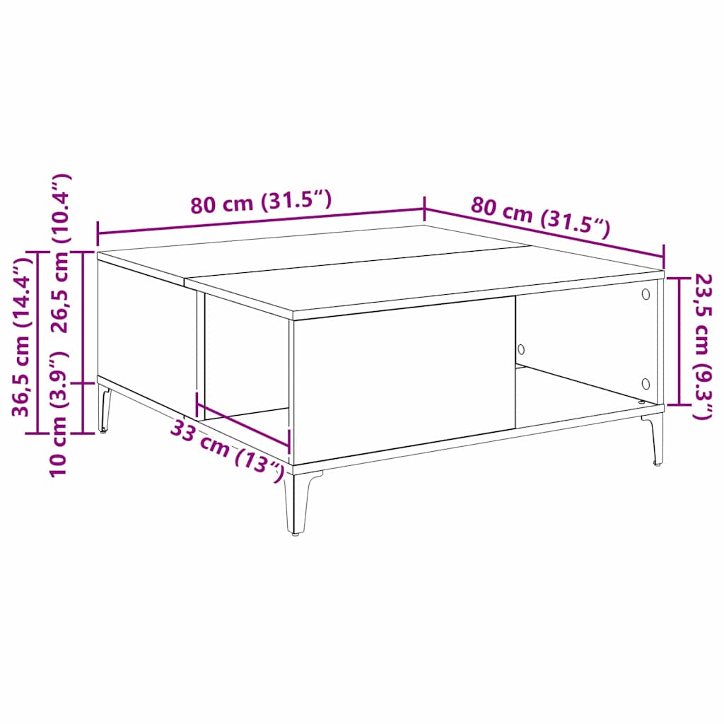 Tavolino da salotto Rovere artigianale 80 x 80 x 36,5 cm | homemem39