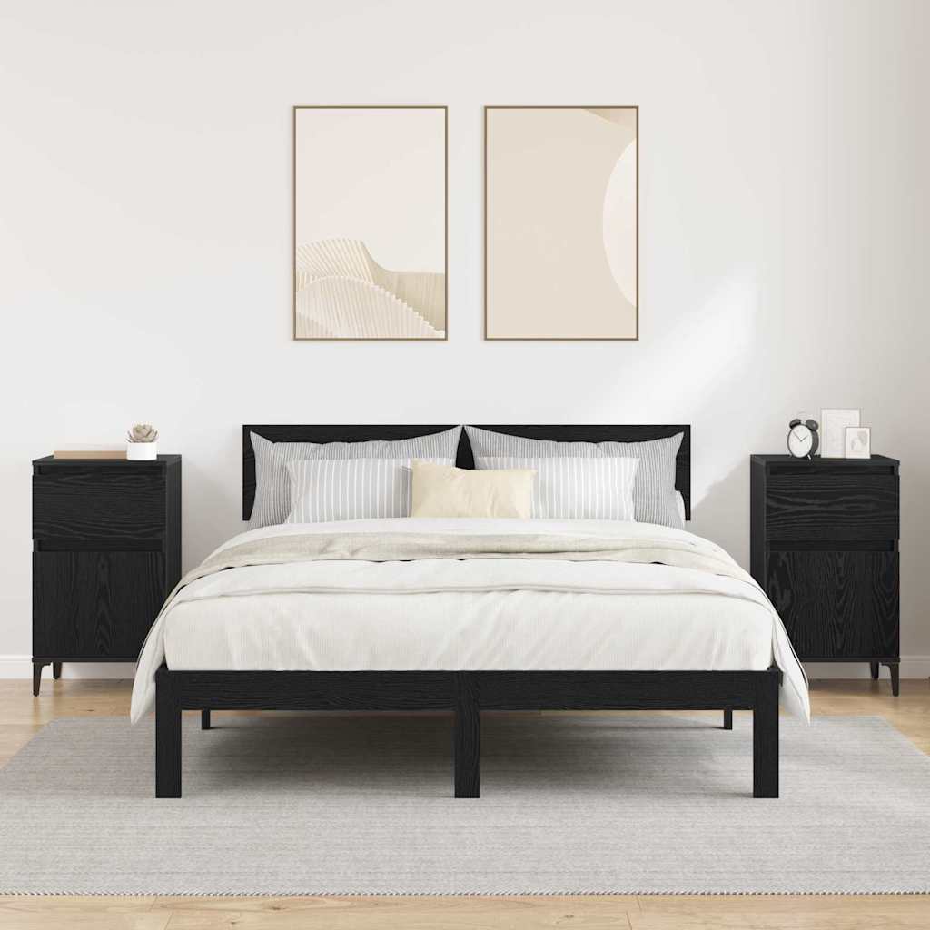 Armadio da Notte con cassetto 2 pcs Rovere Nero 40 x 35 x 70 cm | homemem39