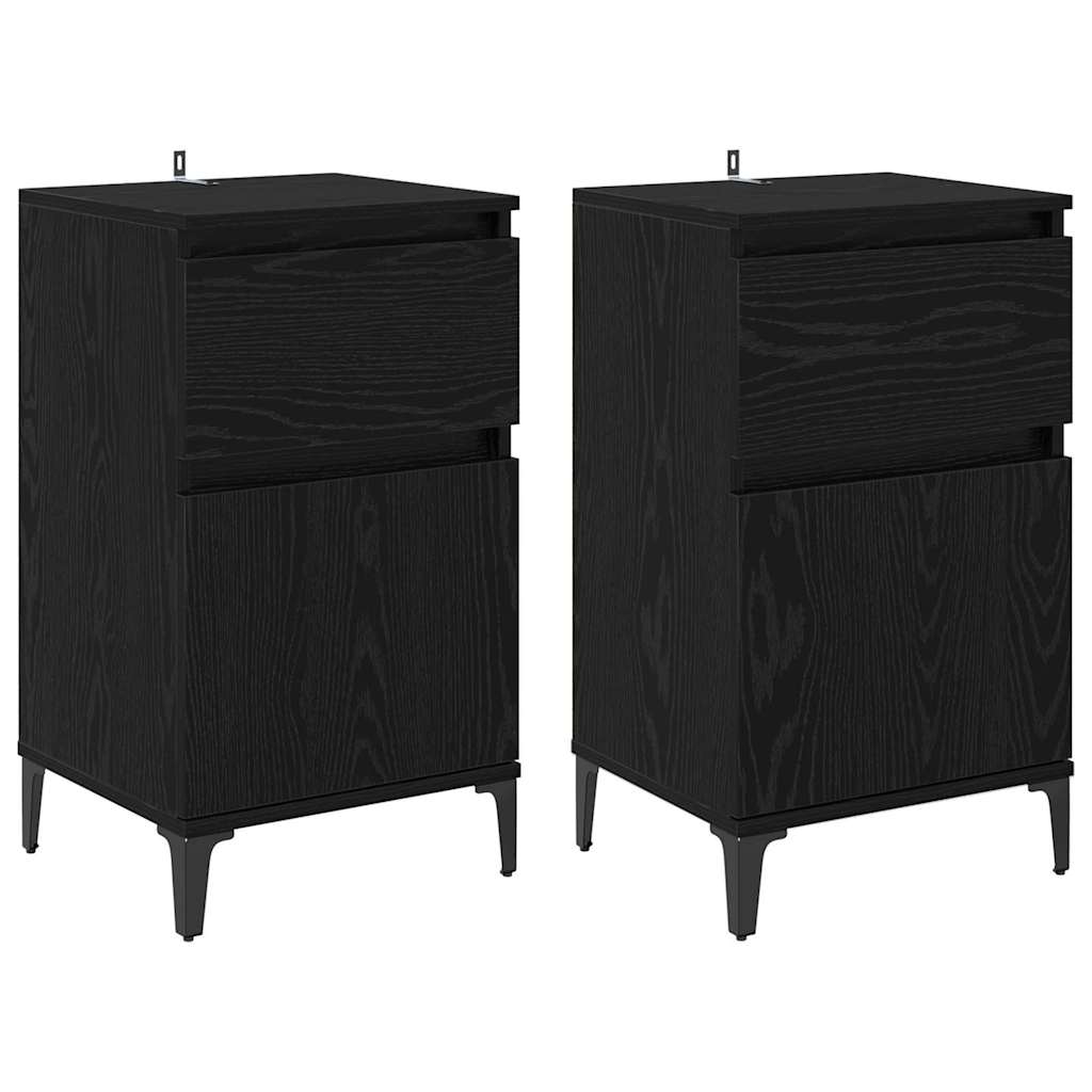 Armadio da Notte con cassetto 2 pcs Rovere Nero 40 x 35 x 70 cm