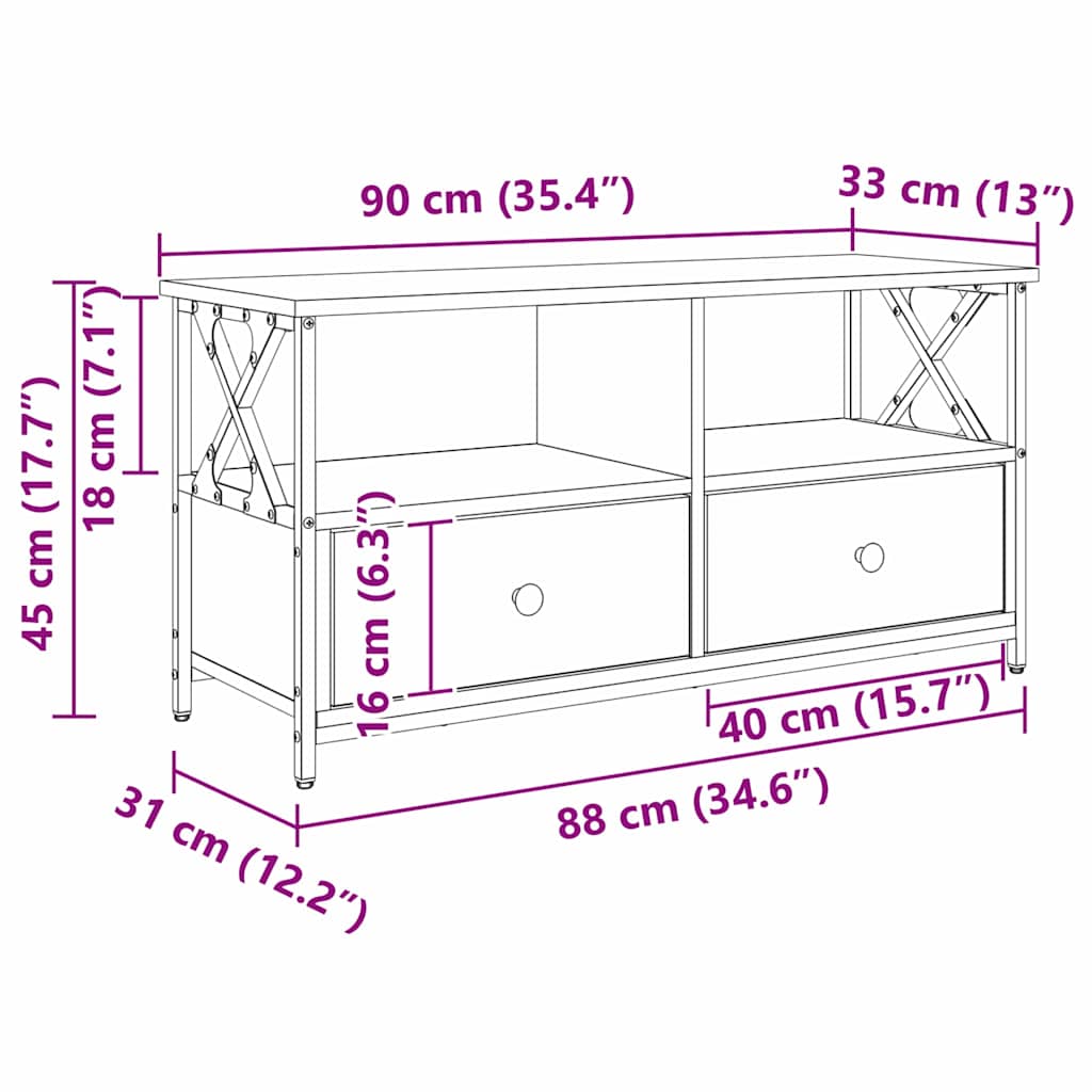 Mobile TV con cassetto Legno vecchio 90 x 33 x 45 cm