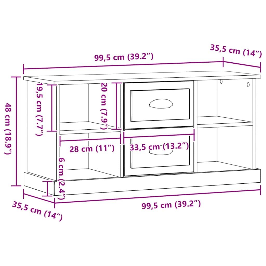 Mobile TV Rovere Nero 99,5 x 35,5 x 48 cm Legno multistrato