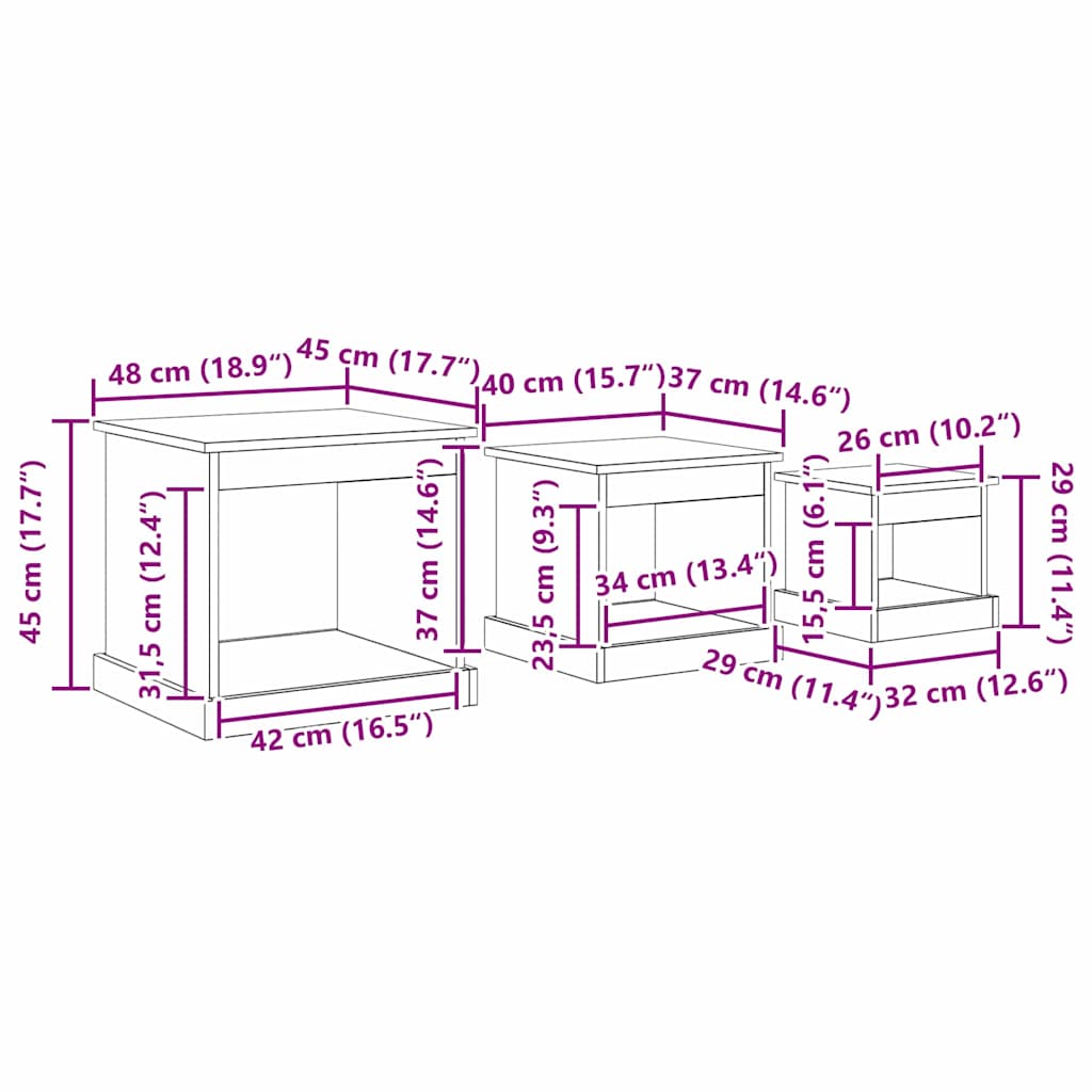 Tavolino da salotto 3 pcs Rovere Nero Legno multistrato