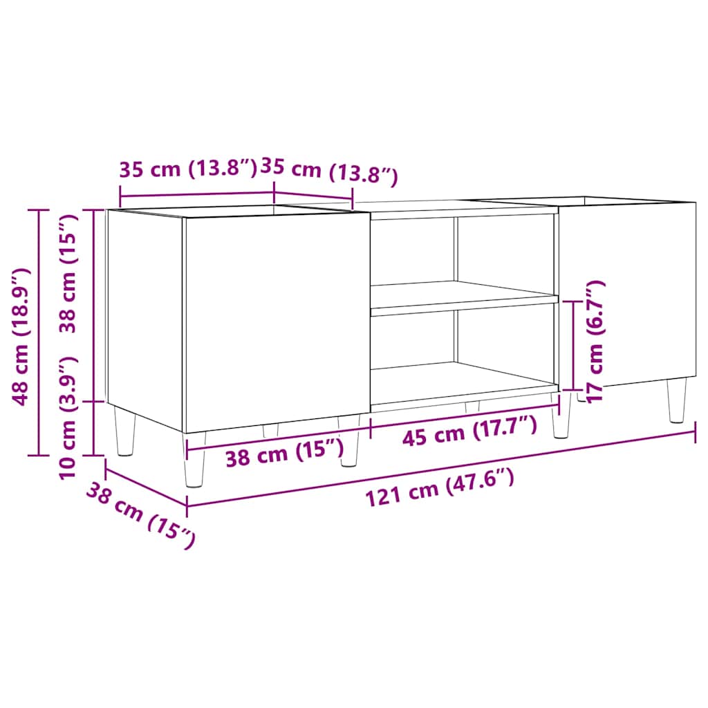 Mobile porta vinili Rovere artigianale 121 x 38 x 48 cm
