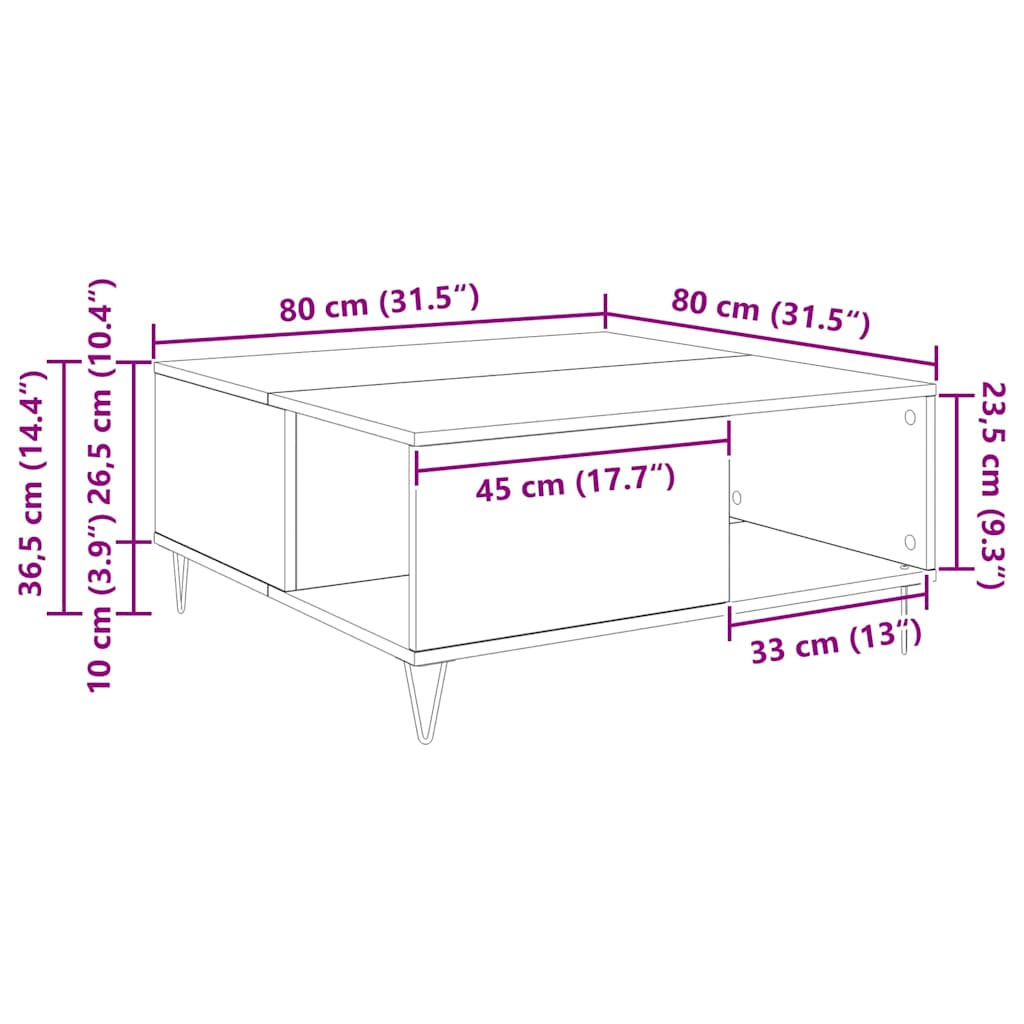 Tavolino da salotto Legno vecchio 80 x 80 x 36,5 cm