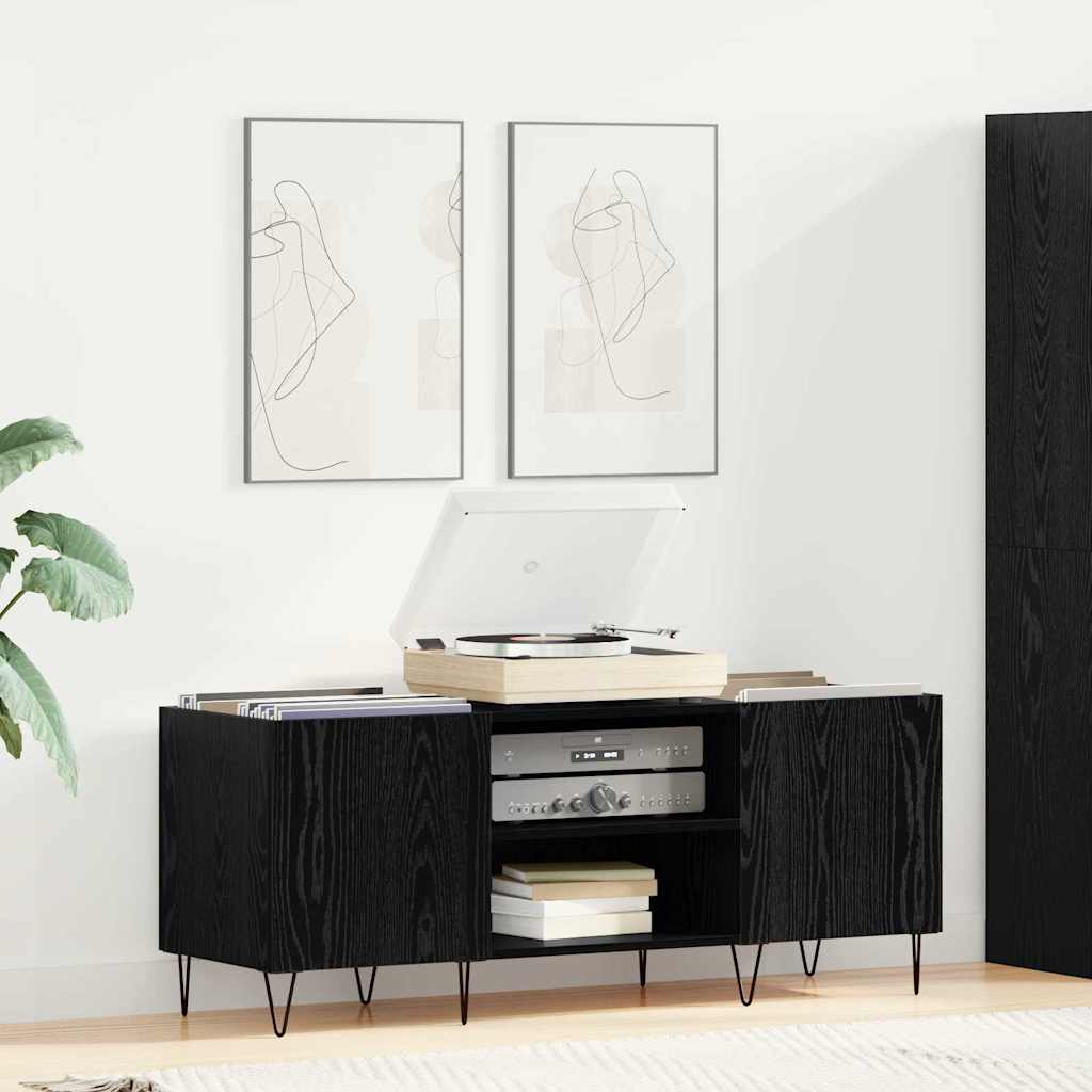 Mobile porta vinili con porta Rovere Nero 121 x 38 x 48 cm | homemem39