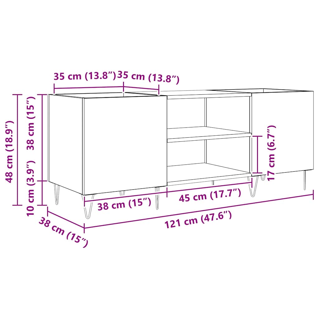 Mobile porta vinili con porta Rovere Nero 121 x 38 x 48 cm