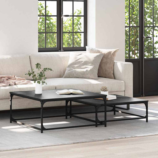 Tavolino da salotto 2 pcs Rovere Nero Legno multistrato | homemem39