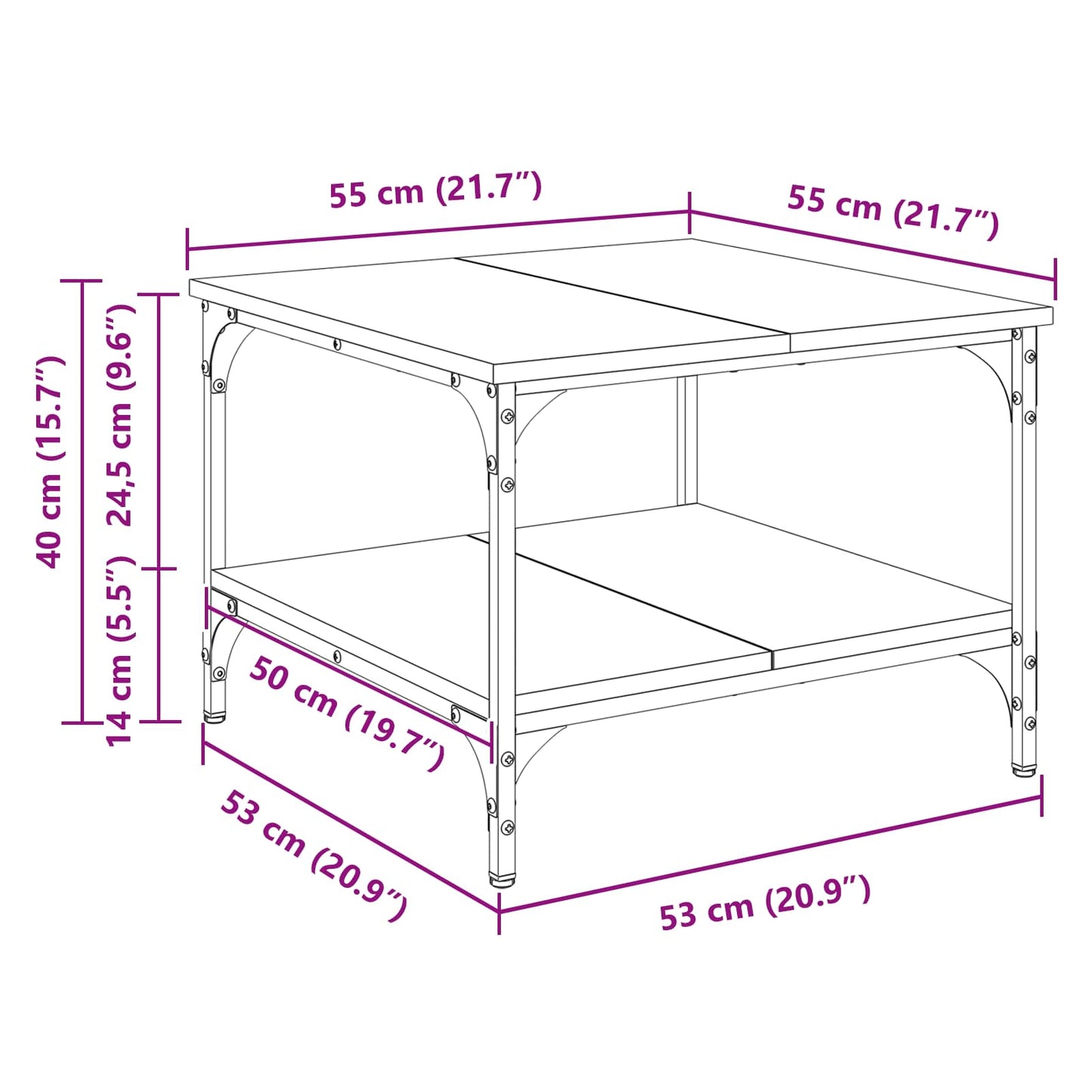 Tavolino da salotto Legno vecchio 55 x 55 x 40 cm