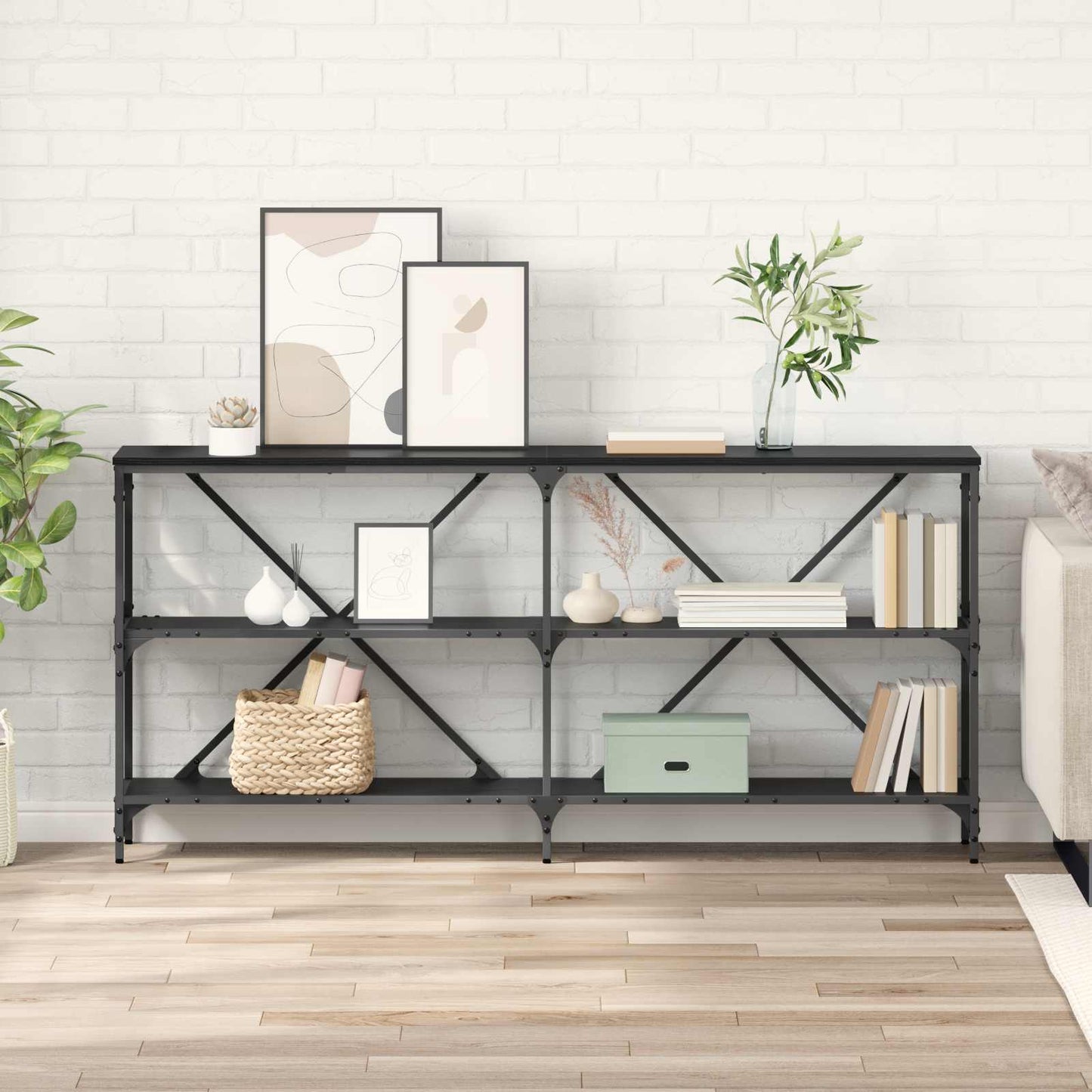 Tavolo consolle Rovere Nero 160 x 30 x 75 cm Legno multistrato | homemem39